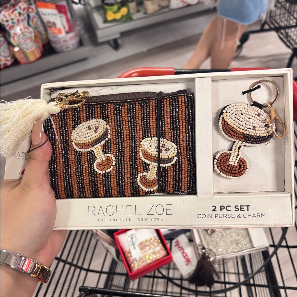 Rachel Zoe Beaded Brown and Cream Coin Purse & Charm Set